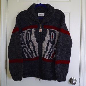 Granted Original Canada 100% Wool Knit Gray & Red Zipped Sweater, Size M